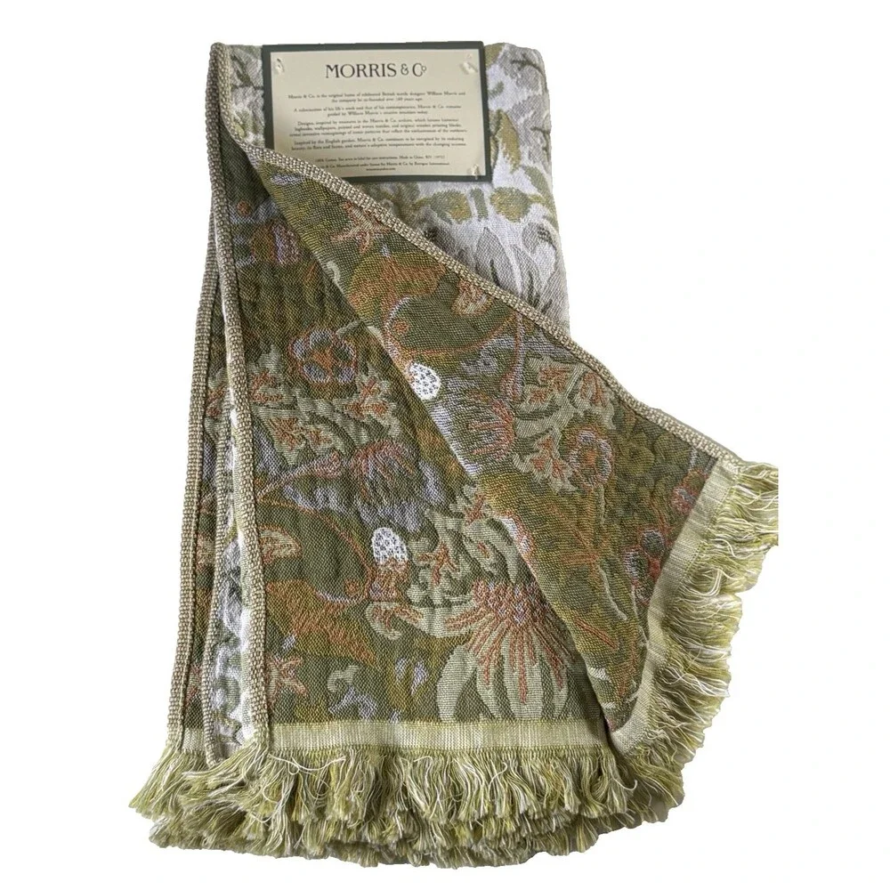 Morris & Co Kitchen Dish Towels Set of 2 Strawberry Thief 100% Cotton Fringe